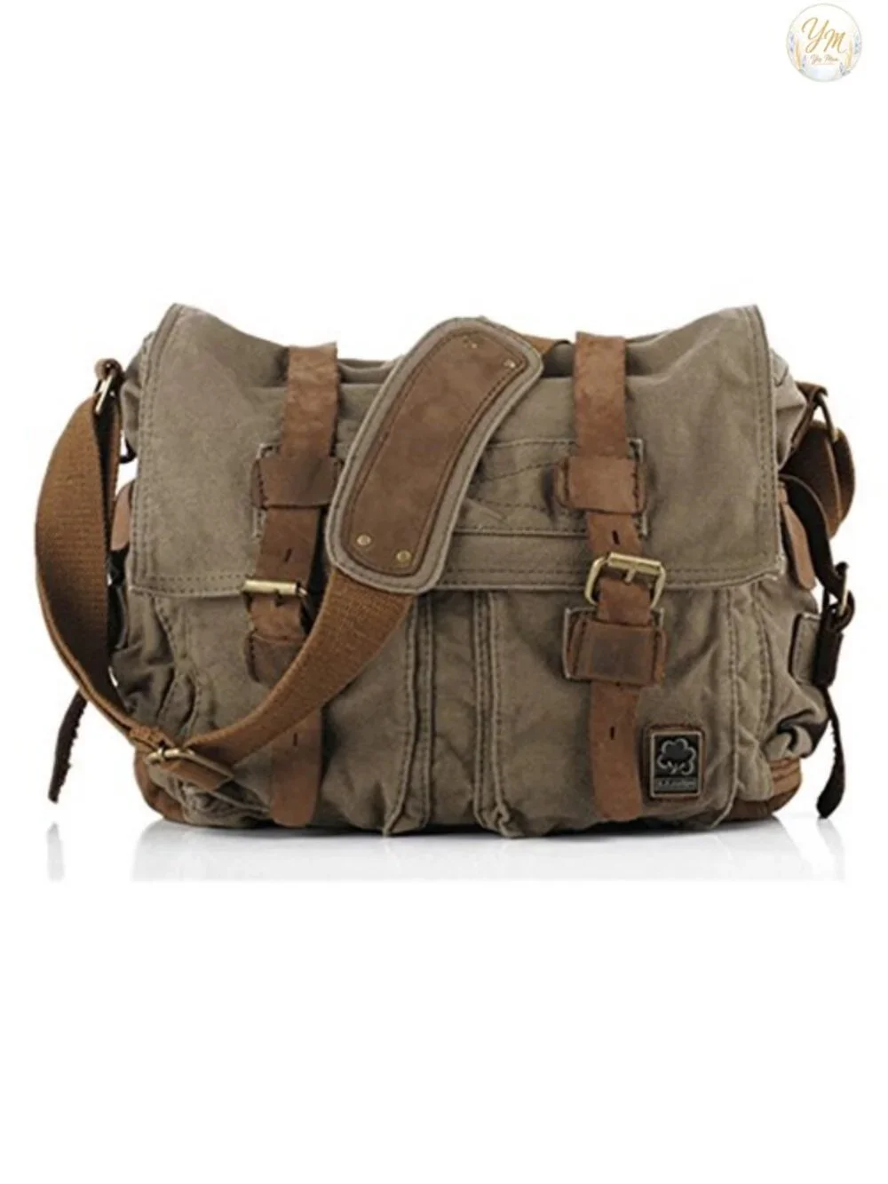 Vintage Canvas Leather Messenger Bag with Laptop Compartment